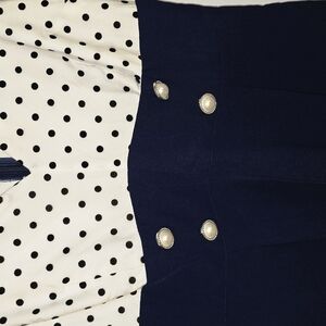 Navy and Polka Dot Skirt with Pearl Buttons